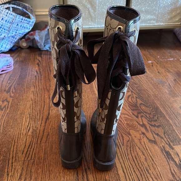 Coach Tristee Rainboots Lace-up Size 6B Brown - Picture 2 of 10